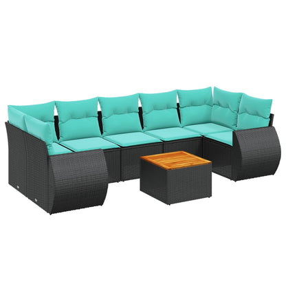 8-teiliges Gartensofa-Set mit Kissen, schwarzes Polyrattan