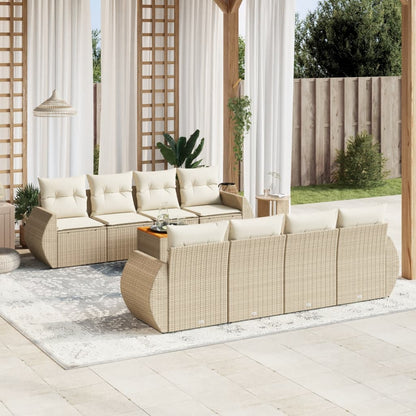 9-tlg. Garten-Sofagarnitur mit Kissen Beige Poly Rattan