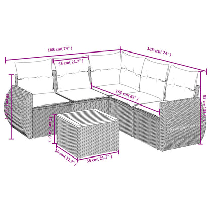 6-teiliges Gartensofa-Set mit Kissen, schwarzes Polyrattan