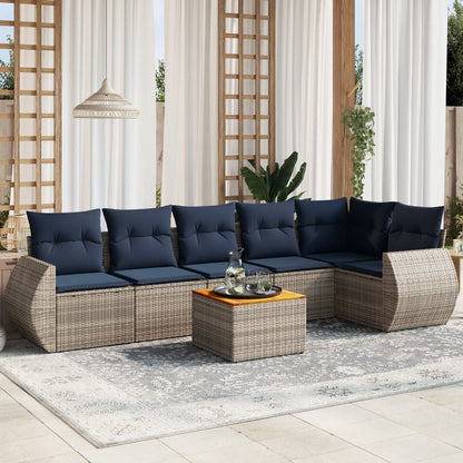 7-teiliges Gartensofa-Set mit Kissen, grau, Polyrattan