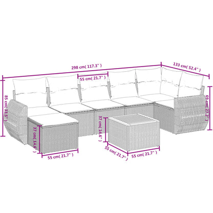 8-teiliges Gartensofa-Set mit Kissen, schwarzes Polyrattan