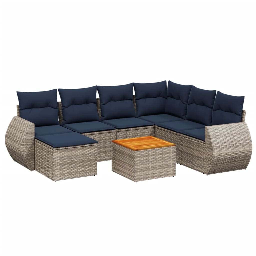 8-teiliges Gartensofa-Set mit Kissen, grau, Polyrattan