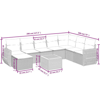 9-teiliges Gartensofa-Set mit Kissen, schwarzes Polyrattan