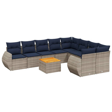 10-teiliges Gartensofa-Set mit Kissen, grau, Polyrattan