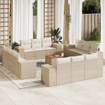 13-tlg. Garten-Sofagarnitur mit Kissen Beige Poly Rattan