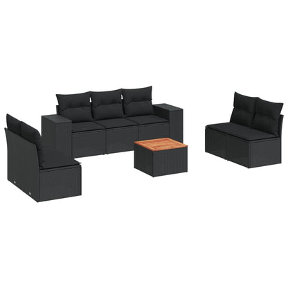 8-tlg. Garten-Sofagarnitur mit Kissen Schwarz Poly Rattan