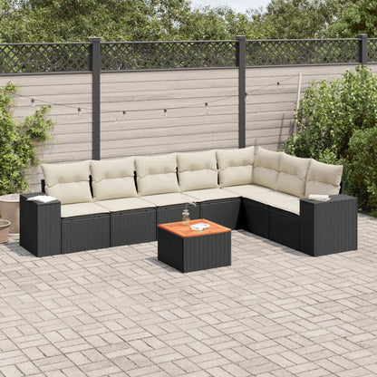 8-tlg. Garten-Sofagarnitur mit Kissen Schwarz Poly Rattan