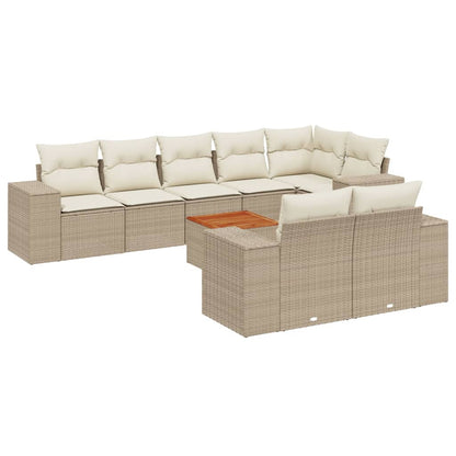9-tlg. Garten-Sofagarnitur mit Kissen Beige Poly Rattan