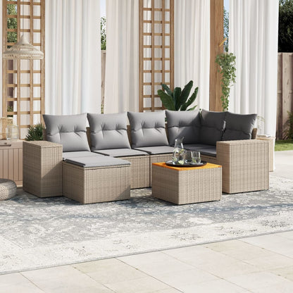 7-tlg. Garten-Sofagarnitur mit Kissen Beige Poly Rattan