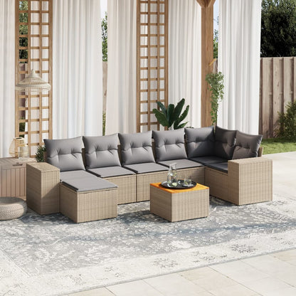 8-tlg. Garten-Sofagarnitur mit Kissen Beige Poly Rattan