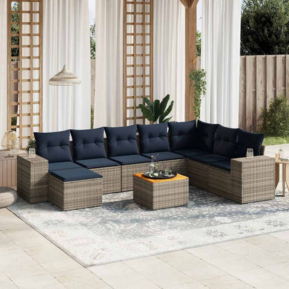 9-teiliges Gartensofa-Set mit Kissen, grau, Polyrattan
