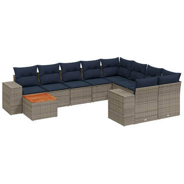 10-teiliges Gartensofa-Set mit Kissen, grau, Polyrattan