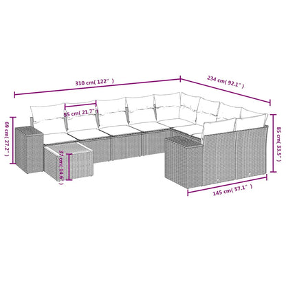 10-teiliges Gartensofa-Set mit Kissen, grau, Polyrattan