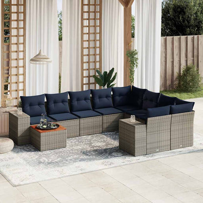 10-teiliges Gartensofa-Set mit Kissen, grau, Polyrattan