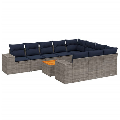11-teiliges Gartensofa-Set mit Kissen, grau, Polyrattan
