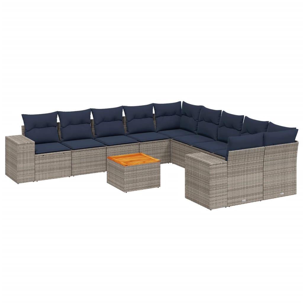 11-teiliges Gartensofa-Set mit Kissen, grau, Polyrattan