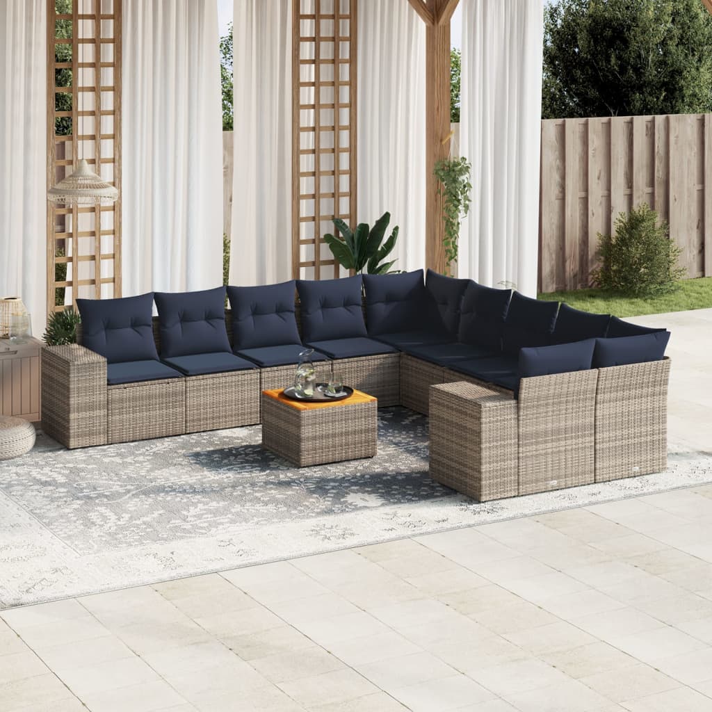 11-teiliges Gartensofa-Set mit Kissen, grau, Polyrattan