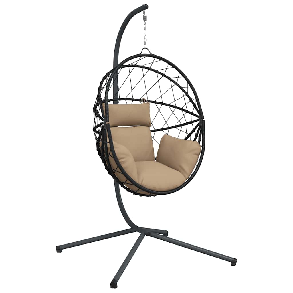 Hängesessel Ei-Design mit Ständer Taupe Rattan und Stahl