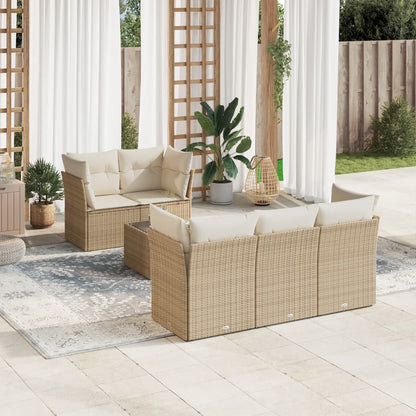6-tlg. Garten-Sofagarnitur mit Kissen Beige Poly Rattan