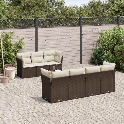 8-tlg. Garten-Sofagarnitur mit Kissen Braun Poly Rattan