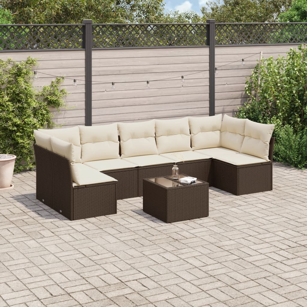 8-tlg. Garten-Sofagarnitur mit Kissen Braun Poly Rattan