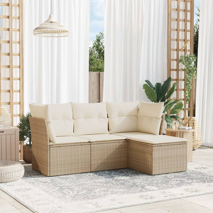 4-tlg. Garten-Sofagarnitur mit Kissen Beige Poly Rattan