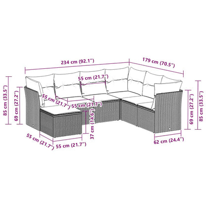 7-tlg. Garten-Sofagarnitur mit Kissen Schwarz Poly Rattan