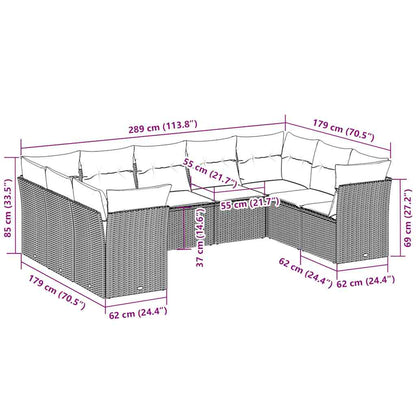 9-tlg. Garten-Sofagarnitur mit Kissen Hellgrau Poly Rattan