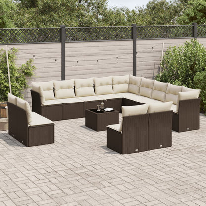 14-tlg. Garten-Sofagarnitur mit Kissen Braun Poly Rattan