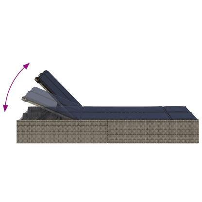 Doppelte Sonnenliege mit Kissen Grau Poly Rattan