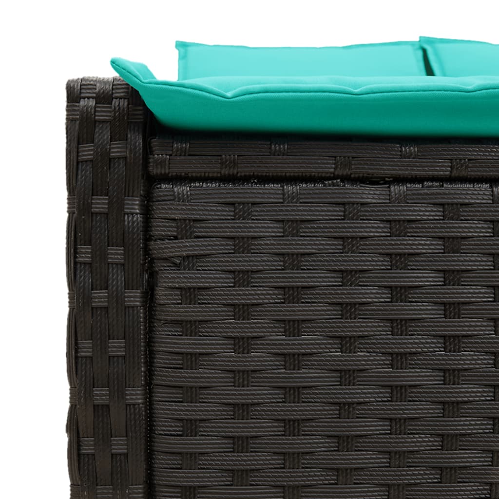 Doppel-Sonnenliege mit Kissen Schwarz Poly Rattan
