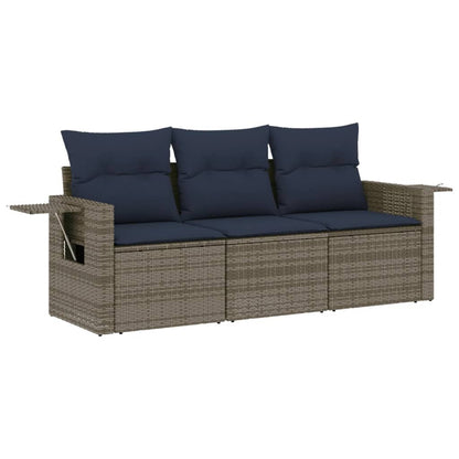3-teiliges Gartensofa-Set mit Kissen, grau, Polyrattan