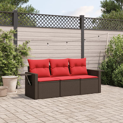3-teiliges Gartensofa-Set mit Kissen, braun, Polyrattan