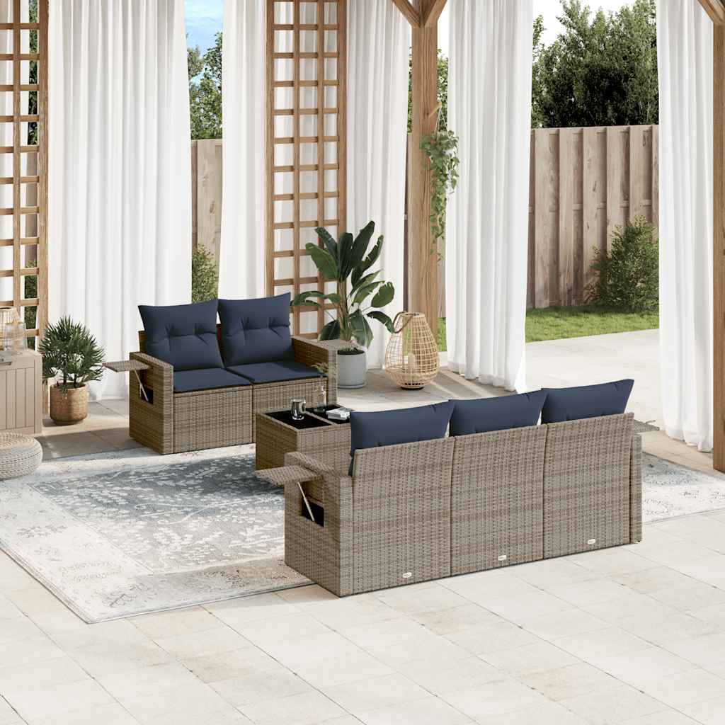 6-teiliges Gartensofa-Set mit Kissen, grau, Polyrattan