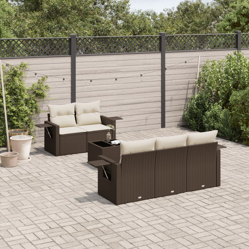 6-tlg. Garten-Sofagarnitur mit Kissen Braun Poly Rattan