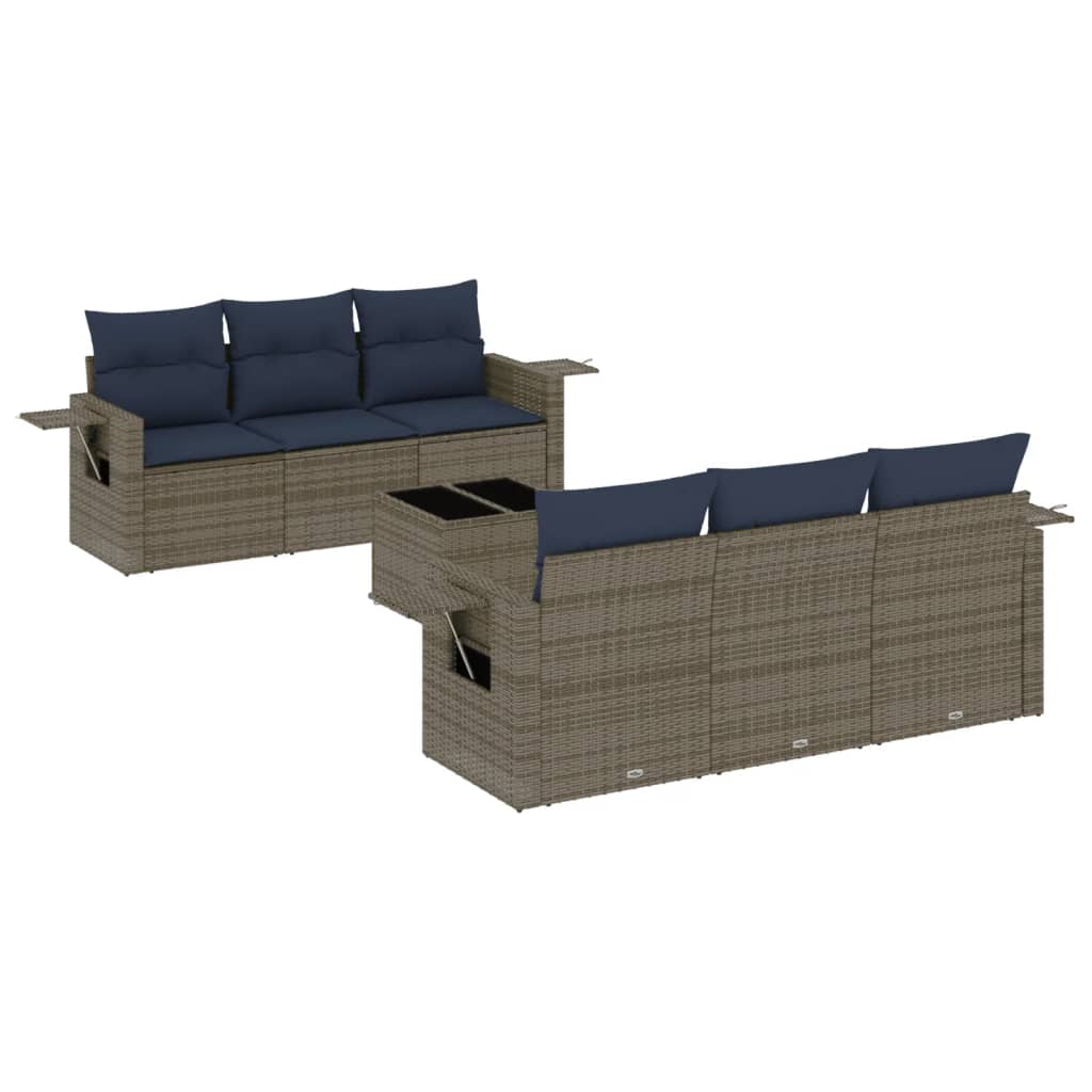7-teiliges Gartensofa-Set mit Kissen, grau, Polyrattan