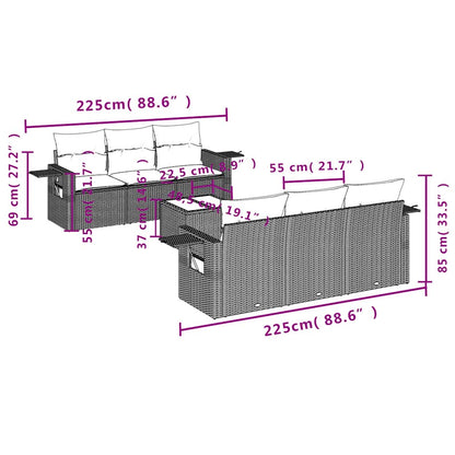 7-teiliges Gartensofa-Set mit Kissen, grau, Polyrattan