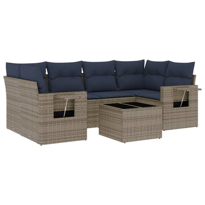 7-teiliges Gartensofa-Set mit Kissen, grau, Polyrattan