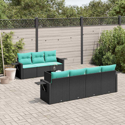 8-teiliges Gartensofa-Set mit Kissen, schwarzes Polyrattan