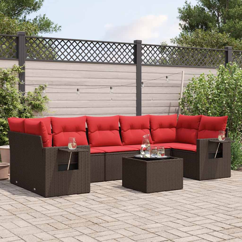 8-teiliges Gartensofa-Set mit Kissen, braun, Polyrattan