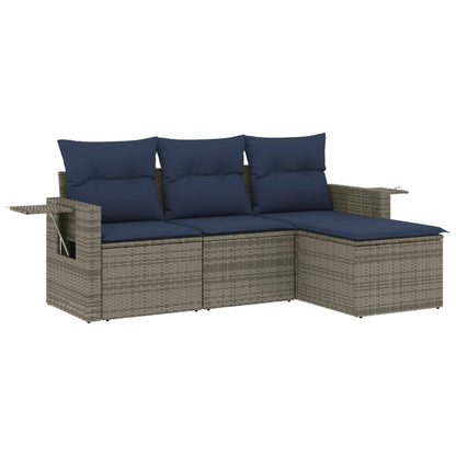 4-teiliges Gartensofa-Set mit Kissen, grau, Polyrattan