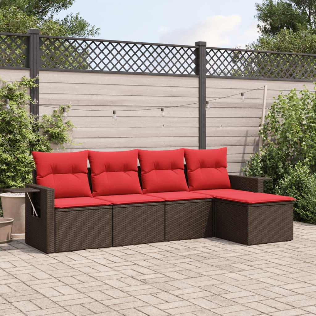 5-teiliges Gartensofa-Set mit Kissen, braun, Polyrattan