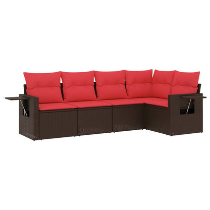5-teiliges Gartensofa-Set mit Kissen, braun, Polyrattan