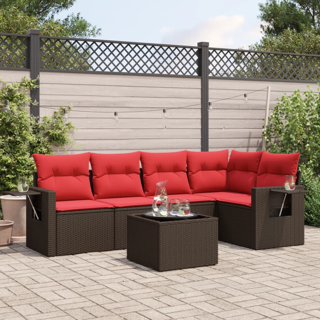 6-teiliges Gartensofa-Set mit Kissen, braun, Polyrattan