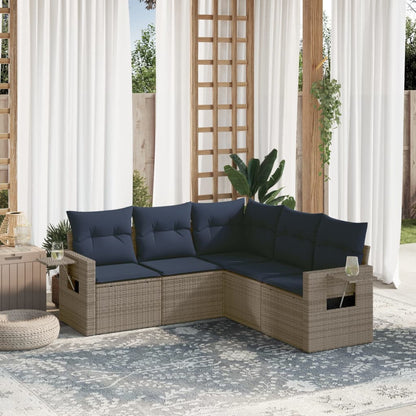 5-teiliges Gartensofa-Set mit Kissen, grau, Polyrattan