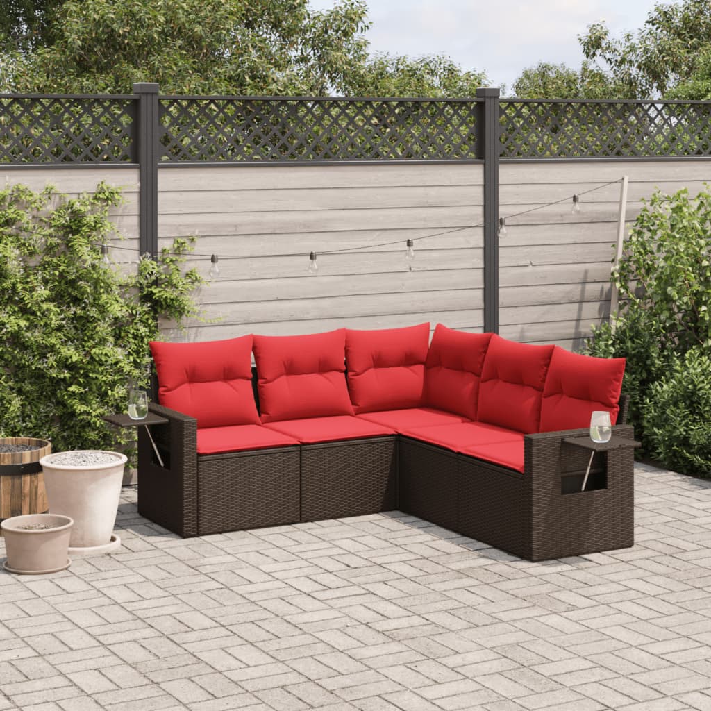5-teiliges Gartensofa-Set mit Kissen, braun, Polyrattan