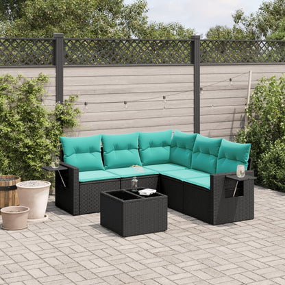 6-teiliges Gartensofa-Set mit Kissen, schwarzes Polyrattan