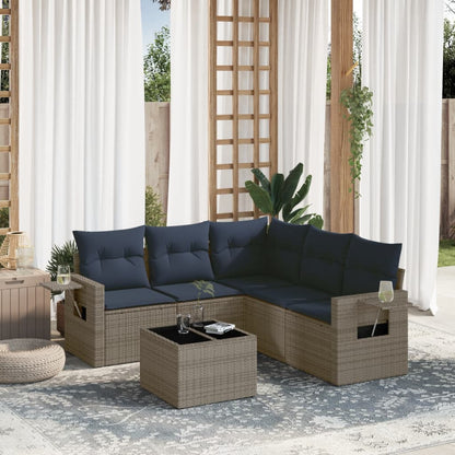 6-teiliges Gartensofa-Set mit Kissen, grau, Polyrattan