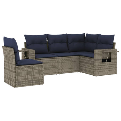 5-teiliges Gartensofa-Set mit Kissen, grau, Polyrattan