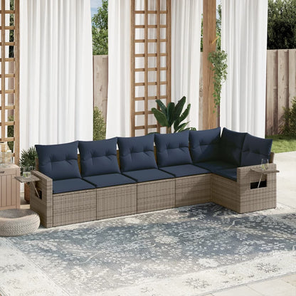 7-teiliges Gartensofa-Set mit Kissen, grau, Polyrattan